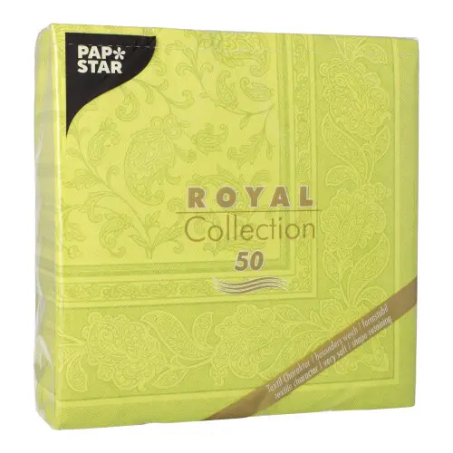 PAPSTAR Servietten "ROYAL Collection" 1/4-Falz 40 x 40 cm limonengrün Ornaments, stoffähnliches Premium-Tissue, FSC-zertifiziert, 5 x 50 Stück, Artikel 37021