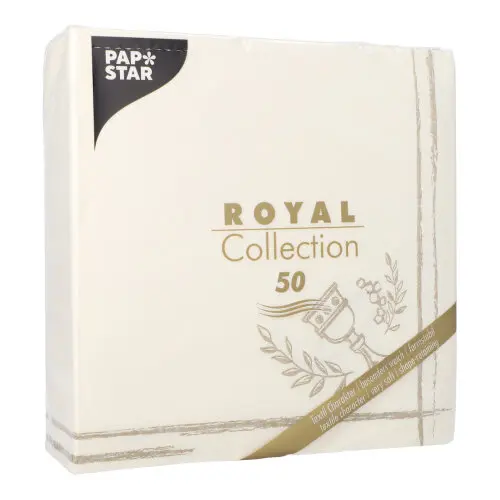PAPSTAR Servietten ROYAL Collection 1/4-Falz 40 x 40 cm Communion / Confirmation, cremefarbene Premium-Servietten in Stoffoptik für Kommunion und Konfirmation, Packung mit Motivkelch, Artikel 37042