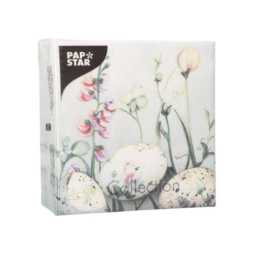 PAPSTAR Servietten, 3-lagig 1/4-Falz 25 cm x 25 cm "Pastell Eggs", 12 x 50 Stück
