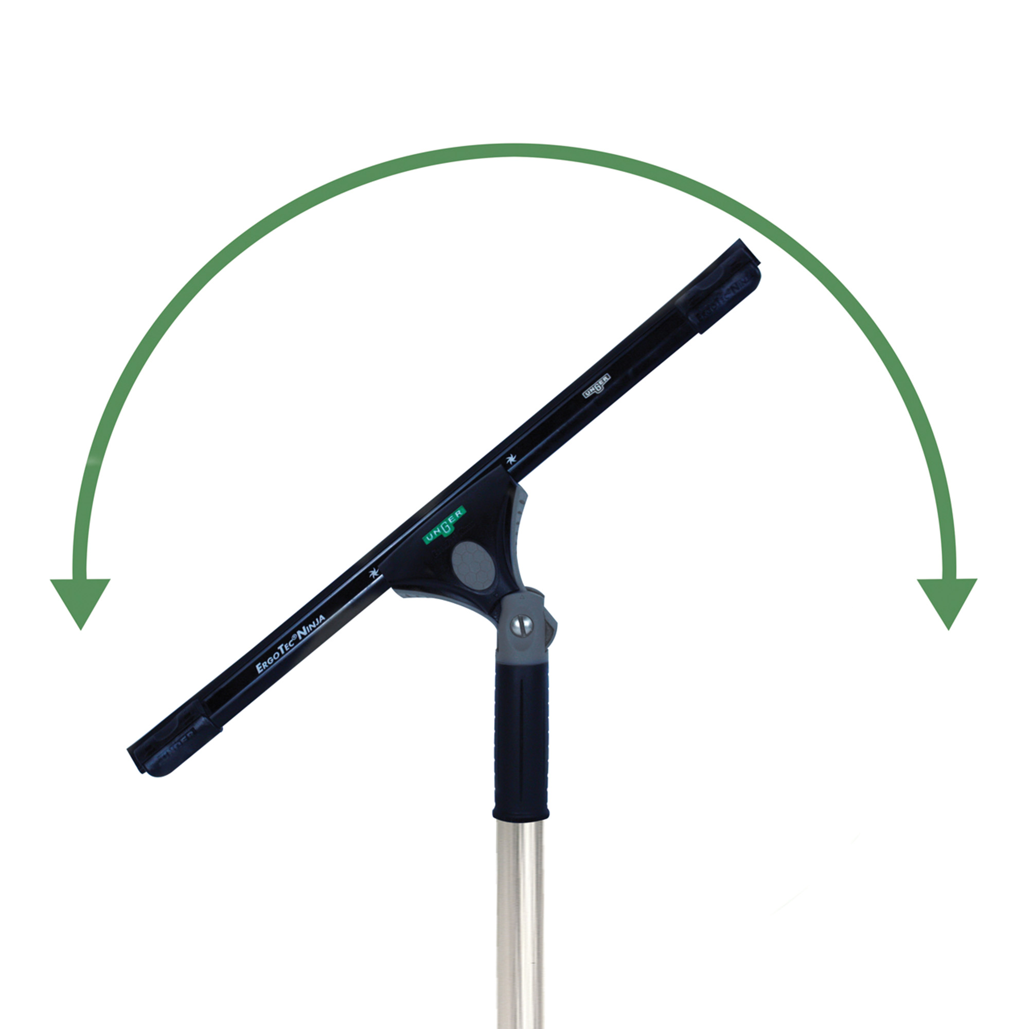 UNGER ErgoTec Ninja Fensterwischer 30° (Breite 45 cm, ergonomischer Griff, mit Soft-Gummi, Zwei Gummi Positionen, Fensterabzieher mit Schwenkfunktion) E3450