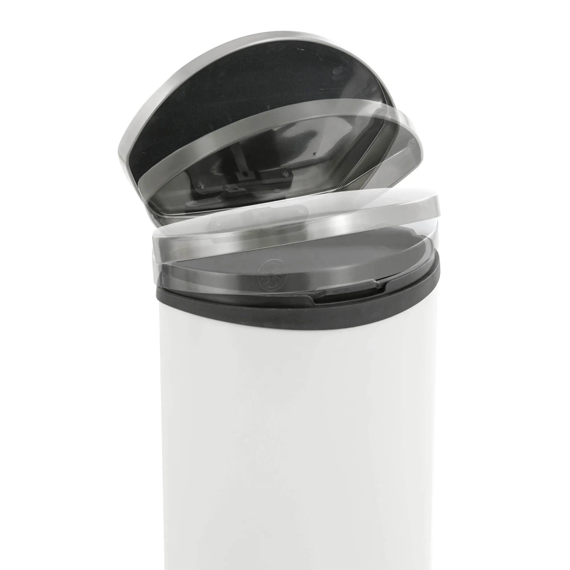 EKO Shell Bin Tretabfallbehälter 30 Liter aus gebürstetem Edelstahl mit halbrundem Muschel-Design, Kunststoff-Inneneimer und pedalbetriebenem Schwenkdeckel, Artikelnummer 23230