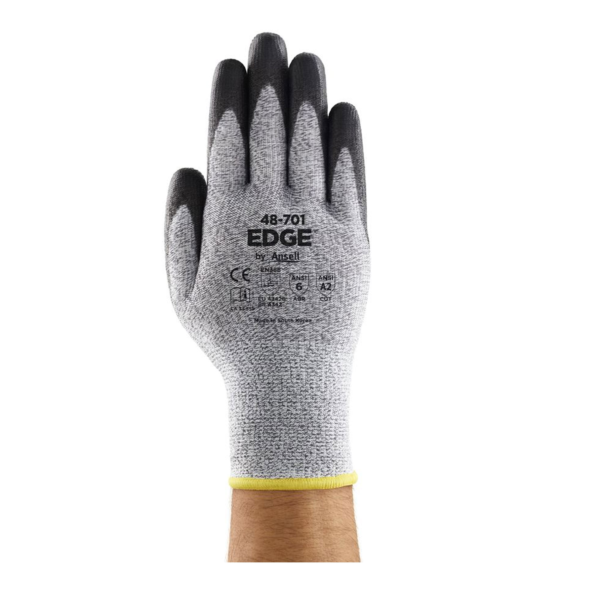 Ansell EDGE 48-701 Schnittschutzhandschuhe mit Polyurethan-Beschichtung grau/schwarz, VE 144 Paar