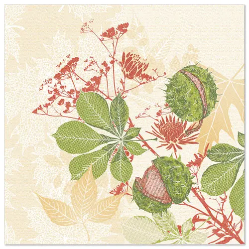 PAPSTAR Servietten "ROYAL Collection" 1/4-Falz 40x40 cm Autumn Leaves mit Kastanien- und Blättermotiv, weiche Premium-Tissue-Servietten, Artikel 88321