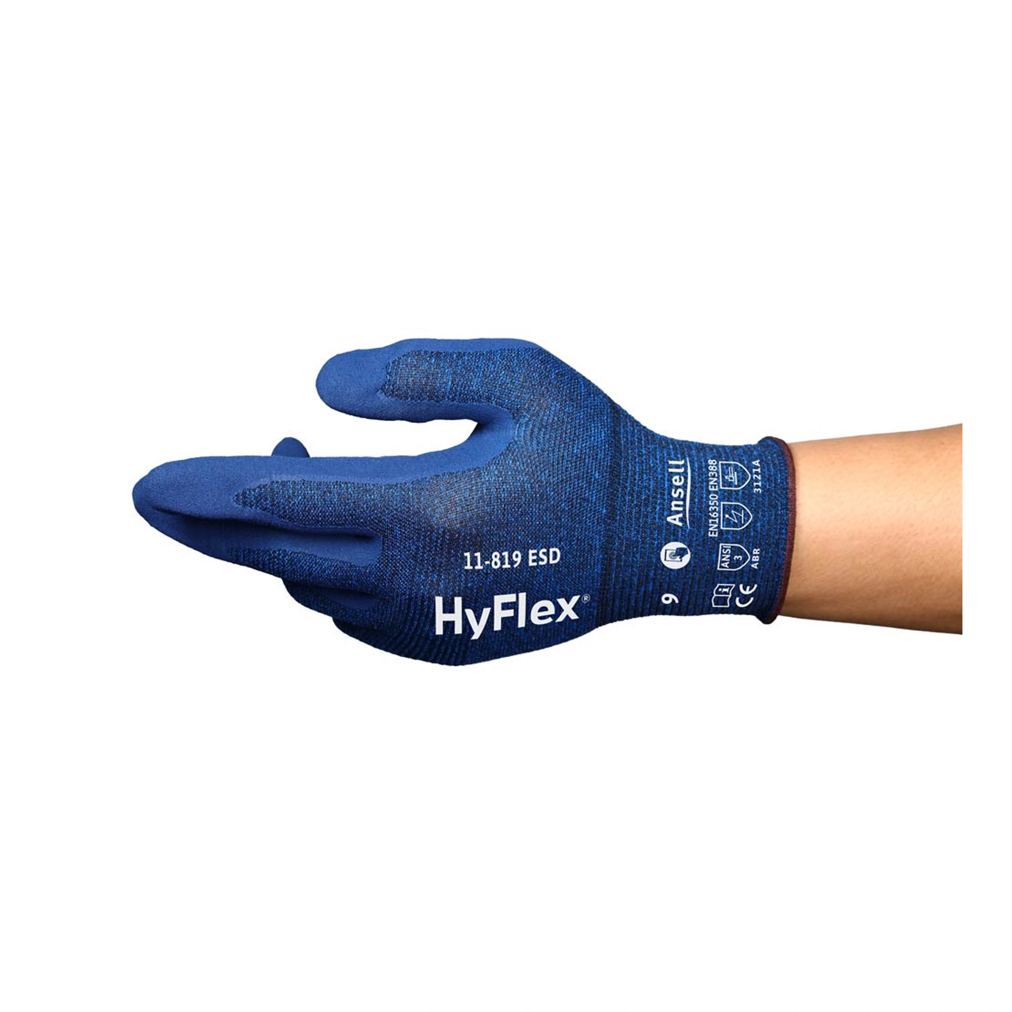 Ansell HyFlex 11-819 ESD Mehrzweckhandschuhe mit Nitril-Beschichtung blau, VE 144 Paar
