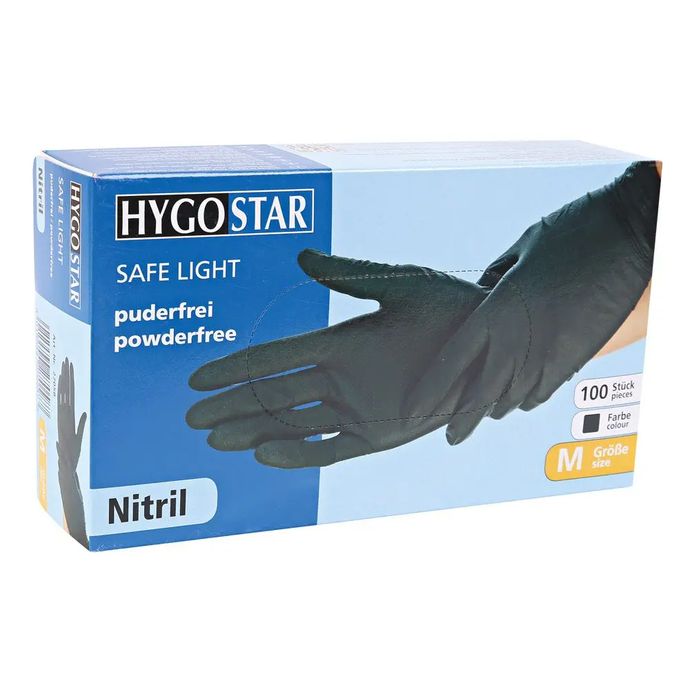 Hygostar Safe Light Nitrilhandschuhe schwarz puderfrei, VE 1000 Stück, robuste Nitril Einweghandschuhe für Medizin, Pflege, Kosmetik und Gastronomie
