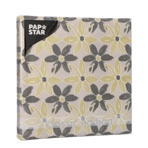 PAPSTAR Servietten, 3-lagig 1/4-Falz 33 x 33 cm Dark Flowers mit floralen Mustern, FSC-zertifiziertes Tissue, Artikel 37092