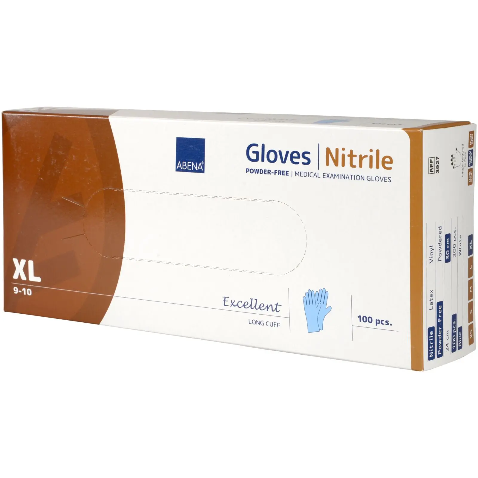 ABENA Nitrilhandschuhe Excellent blau, ungepudert, latexfrei mit langer Stulpe, mikro-texturierten Fingerspitzen, Größe XL 9-10, 100 Stück, geeignet für Lebensmittelindustrie und Gastronomie