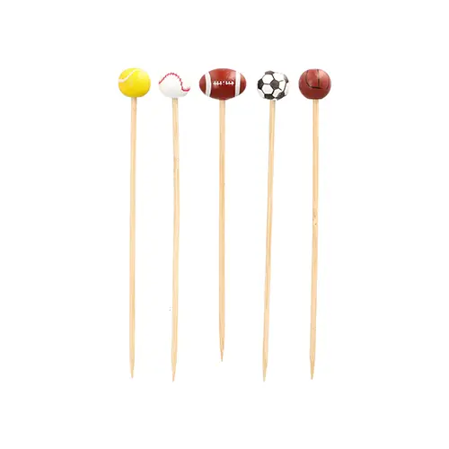 PAPSTAR Fingerfood-Picker 12,5 cm Sport aus Bambus, bunte Spieße mit verschiedenen Sportball-Motiven, ideal für Fingerfood und Party-Buffets, 15 x 40 Stück