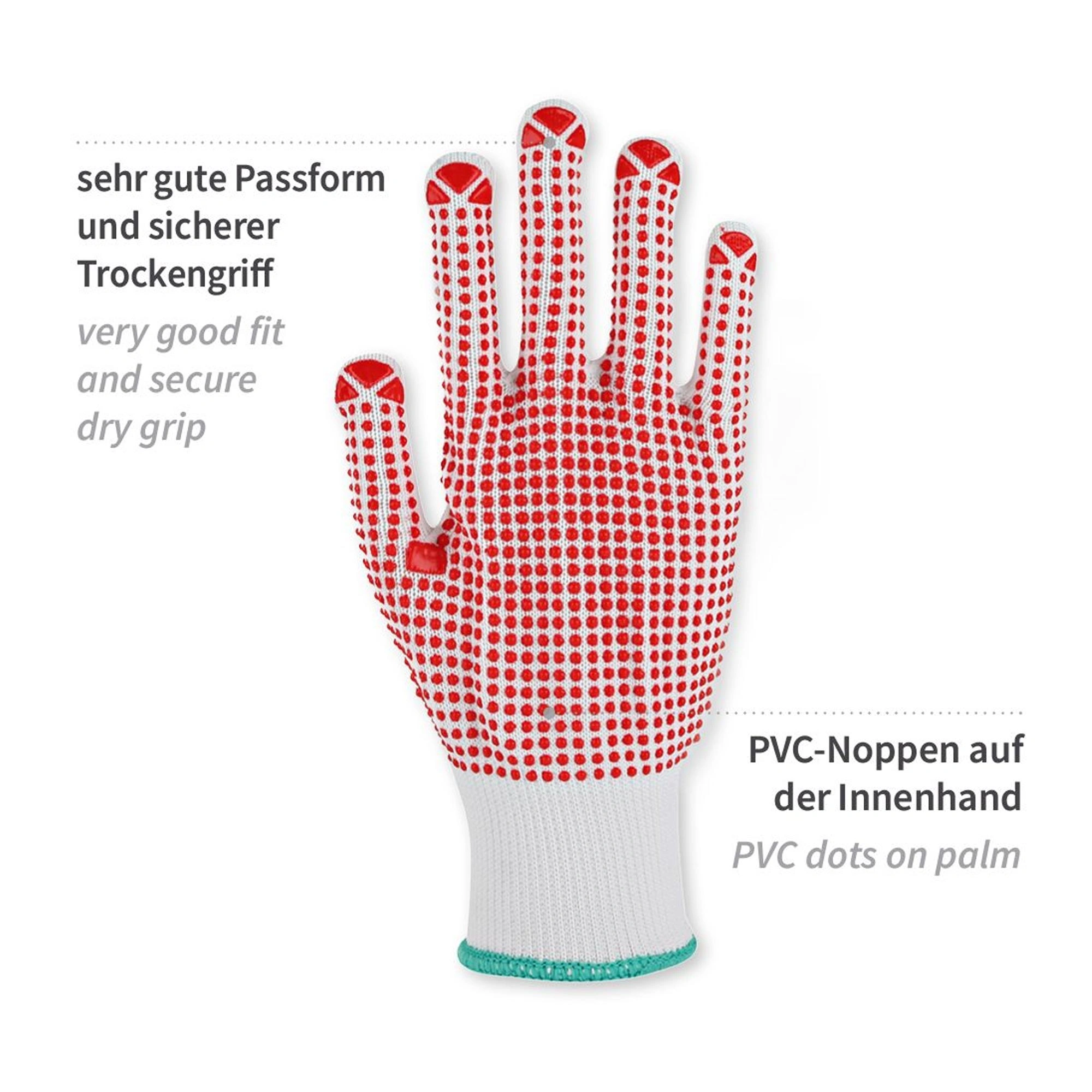 Hygostar Structa Strick Arbeitshandschuhe mit PVC-Beschichtung weiß/rot, VE 120/240 Paar