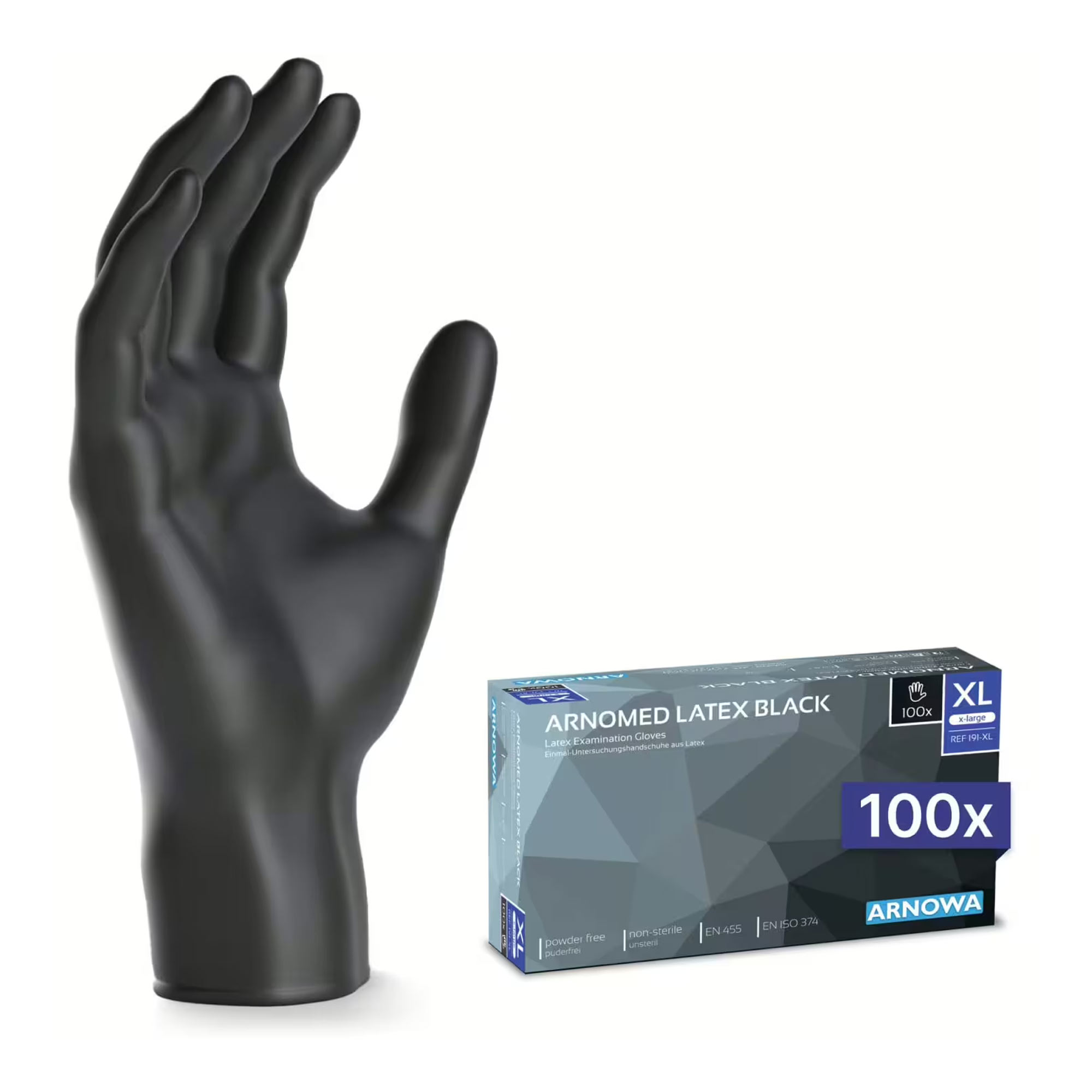 ARNOMED CLASSIC LATEX BLACK Latexhandschuhe schwarz puderfrei, VE 100 Stück