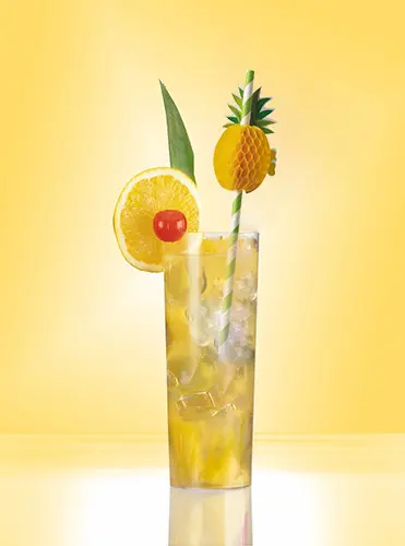 PAPSTAR Trinkhalme, Papier Ø 6 mm, 20 cm blau/weiß "Pineapple" im Cocktailglas mit Eiswürfeln, Zitrone und Kirsche, nachhaltige Party-Trinkhalme FSC-zertifiziert