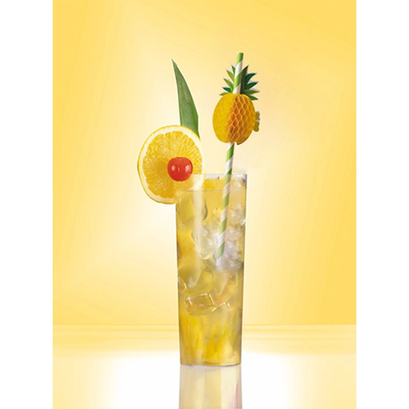 PAPSTAR Trinkhalme, Papier Ø 6 mm, 20 cm blau/weiß "Pineapple" im Cocktailglas mit Eiswürfeln, Zitrone und Kirsche, nachhaltige Party-Trinkhalme FSC-zertifiziert