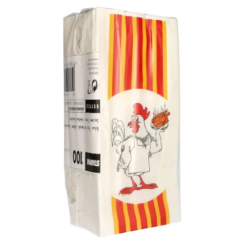 Starpak 100 Hähnchenbeutel, Papier mit HDPE-Einlage 28 cm x 13 cm x 8 cm "Grillhähnchen" 1/1