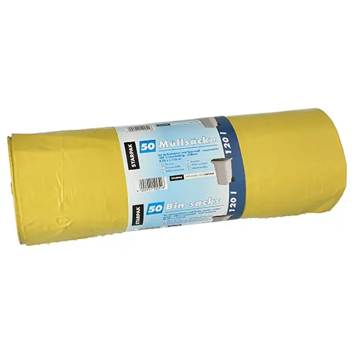 Starpak 50 Müllsäcke, LDPE 120 l 110 cm x 70 cm gelb