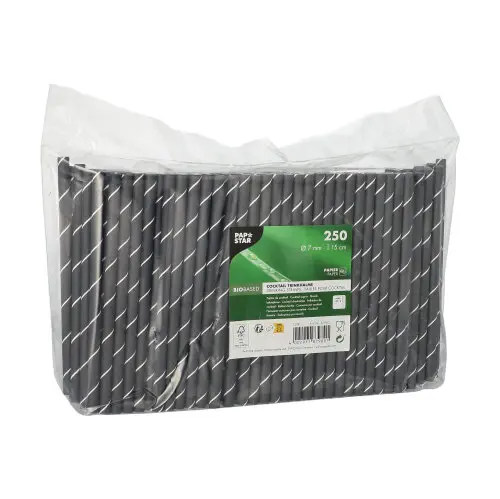 PAPSTAR Cocktail Trinkhalme, Papier Ø 7 mm, 15 cm schwarz/weiß Stripes aus FSC-zertifiziertem Papier für Cocktails, Drinks und Limonaden, Art.-Nr. 87980