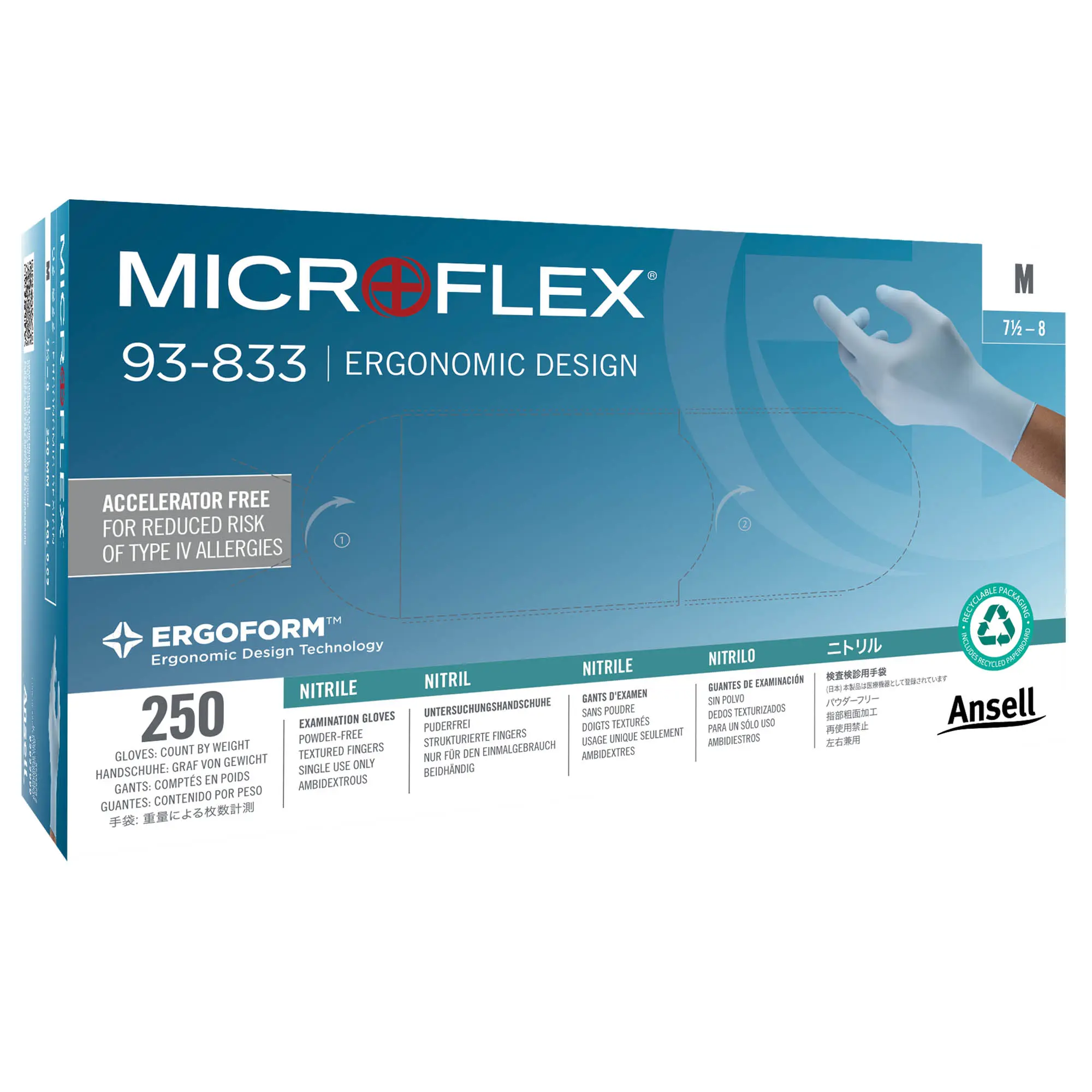 Ansell Microflex 93-833 Nitrilhandschuhe hellblau puderfrei, VE 2500 Stück