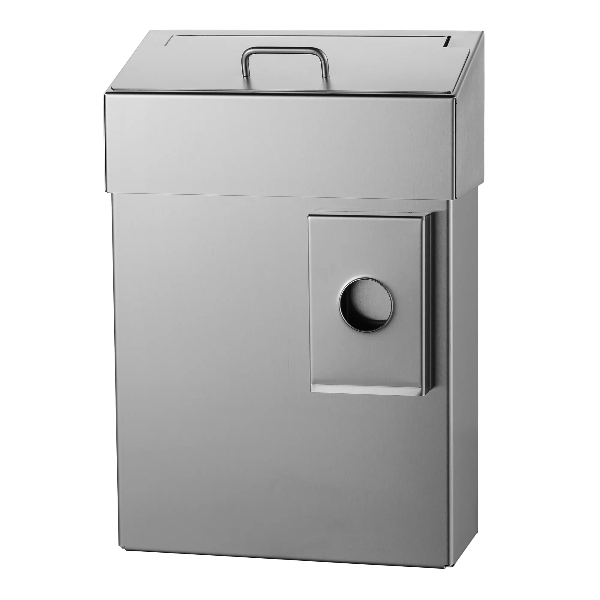 MediQo-line Hygiene-Abfallbehälter 10 Liter mit integriertem Hygienebeutelhalter aus Edelstahl, Wandmodell mit Schleusenklappe und Klemmbügel, MQHB10