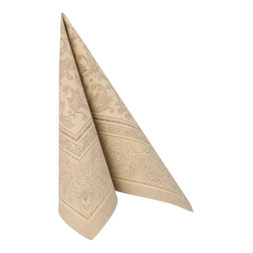 PAPSTAR Servietten "ROYAL Collection" 1/4-Falz 40 x 40 cm sand Ornaments aus stoffähnlichem Premium-Tissue, elegant gefaltet mit feinem Pflanzenranken-Dekor, FSC-zertifiziert, 37363