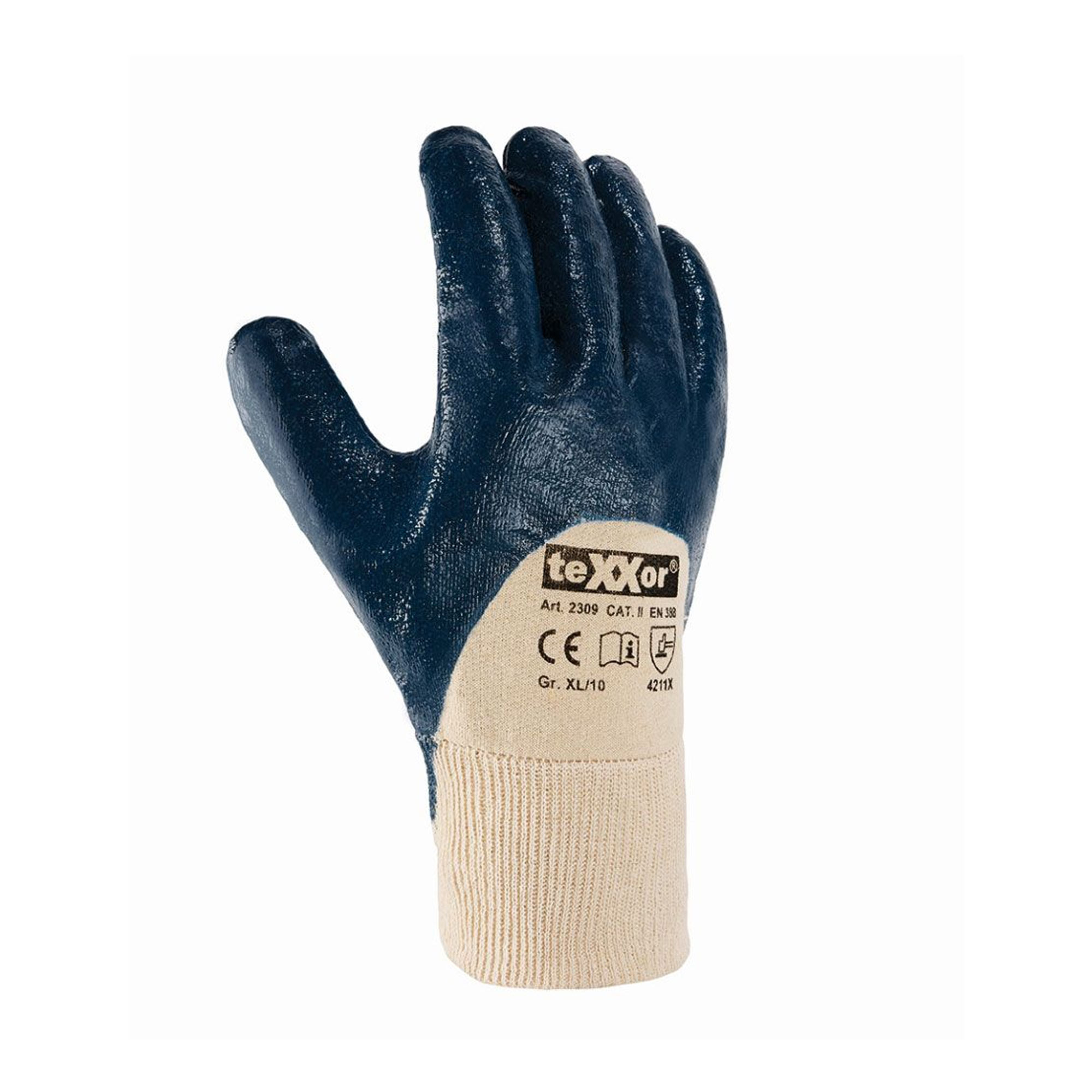teXXor 2309 Arbeitshandschuhe mit Nitril-Beschichtung beige/blau, VE 144 Paar