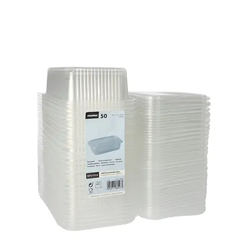 Starpak Verpackungsbecher mit Klappdeckeln, PP rechteckig 750 ml, 13 x 19 x 5,2 cm transparent von PAPSTAR, Stapel Einwegverpackung für Salate, Feinkost und Antipasti