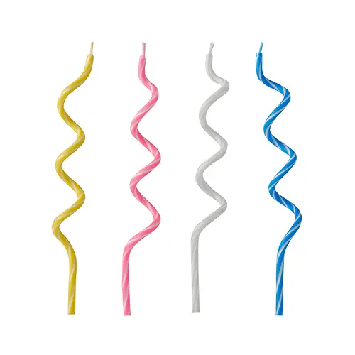 PAPSTAR Geburtstagskerzen 12,5 cm farbig sortiert Spirale aus Paraffin in Gelb, Rosa, Weiß und Blau für Torten, Art.-Nr. 89158 87015
