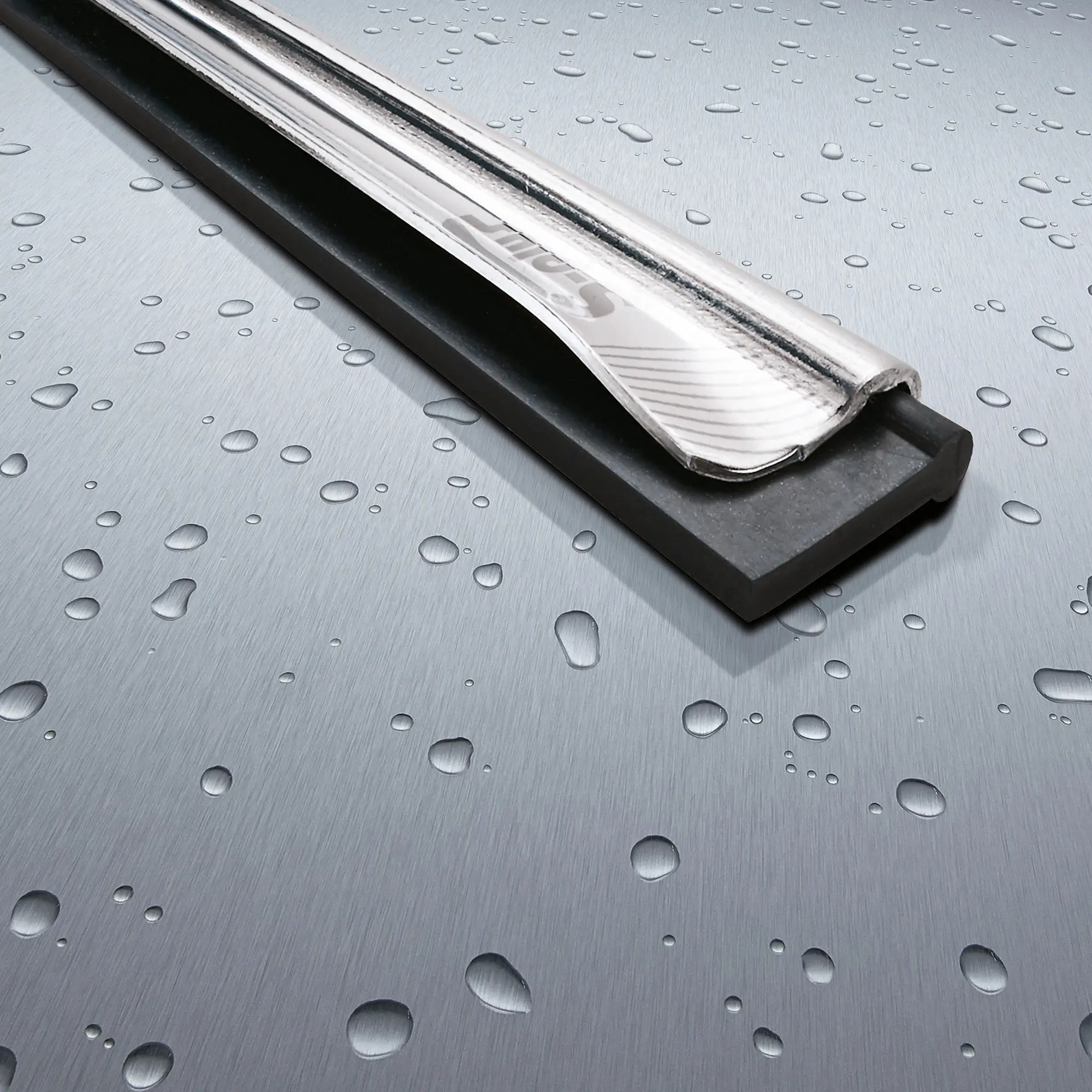 Unger S-Schiene Plus Edelstahl mit Gummi, robuste Wischerschiene mit gebogenen Enden für streifenfreie Fensterreinigung bis zum Rahmen von Unger