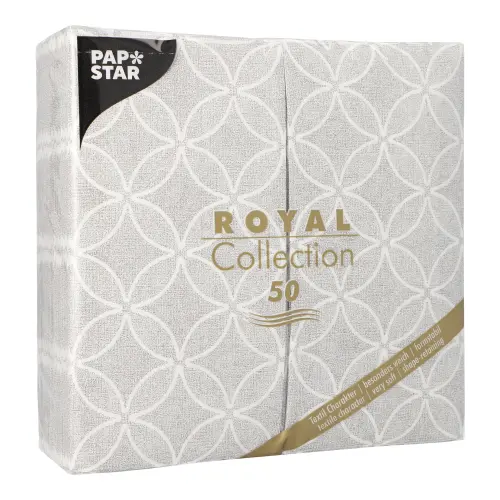 PAPSTAR Servietten "ROYAL Collection" 1/8-Falz 40 x 40 cm grau Circle Flowers, hochwertige graue Premium-Servietten mit Kreisblumen-Motiv für Feierlichkeiten