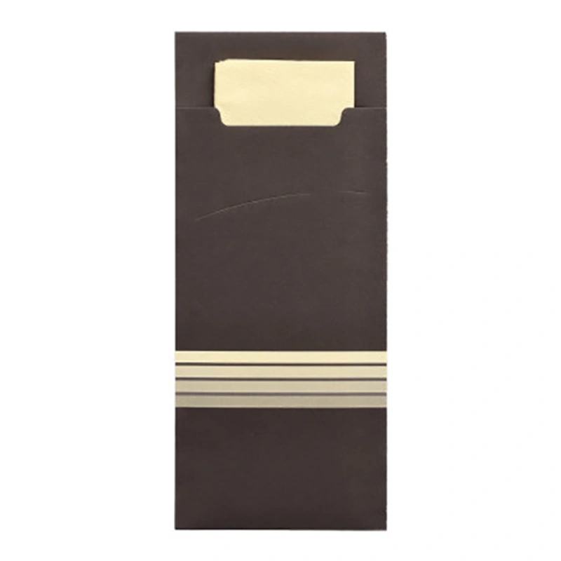 PAPSTAR Bestecktaschen 20 x 8,5 cm schwarz/creme „Stripes“ aus Papier mit cremefarbener 2-lagiger Serviette 33 x 33 cm, hygienische Besteckhülle, Art.-Nr. 86701