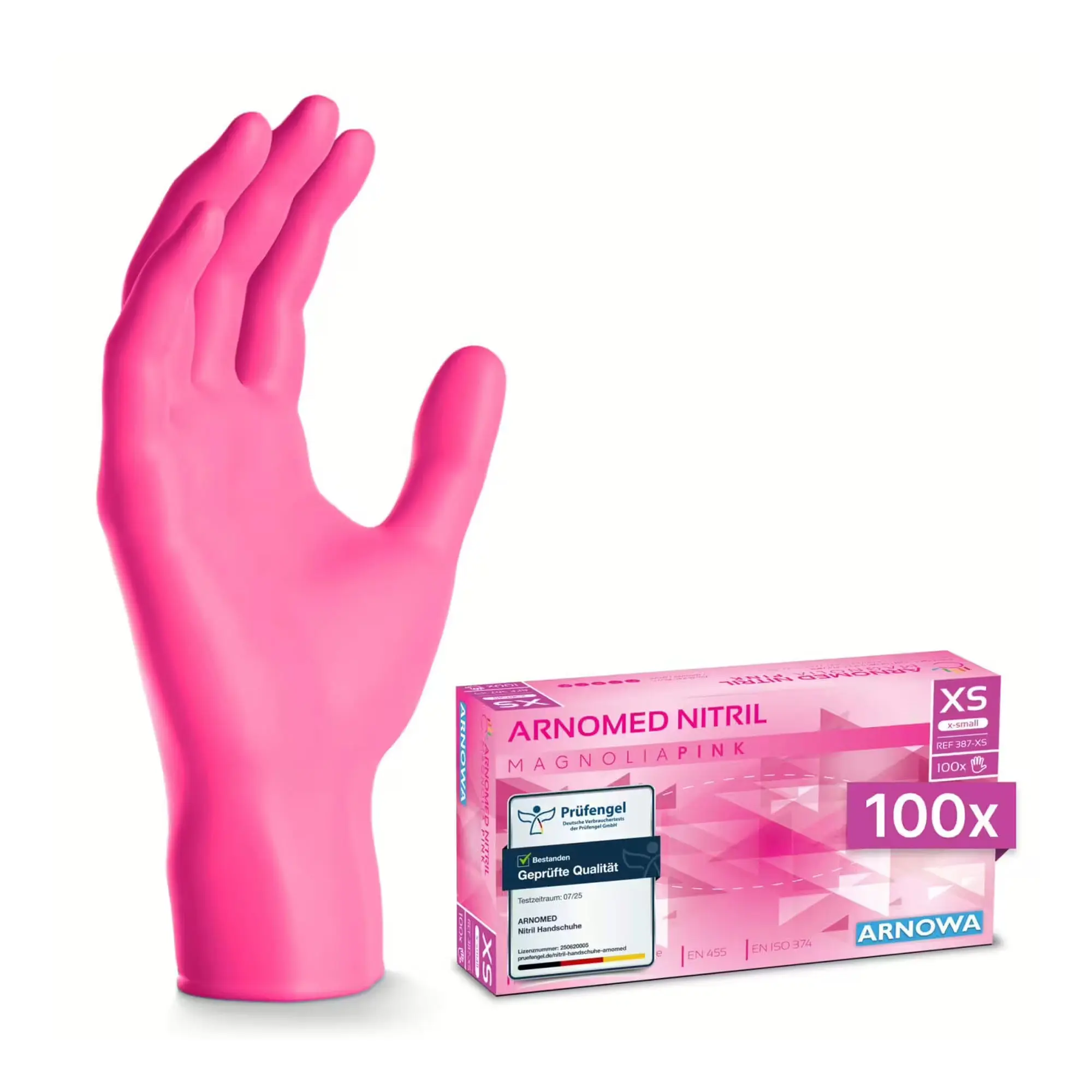 ARNOMED RAINBOW NITRIL MAGNOLIA PINK Nitrilhandschuhe pink puderfrei, 100 Stück in Spenderbox, elastische, reißfeste Untersuchungshandschuhe von ARNOMED für Medizin, Pflege, Kosmetik und Lebensmittelbereiche