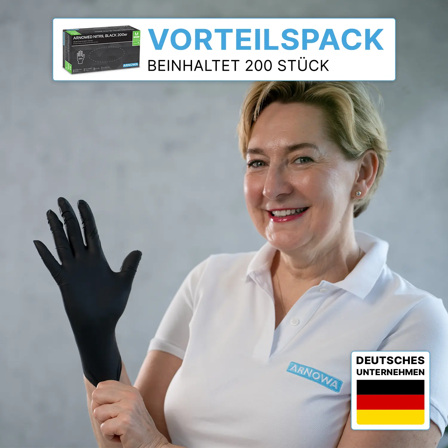 ARNOMED CLASSIC NITRIL BLACK 200er Nitrilhandschuhe schwarz puderfrei, VE 200 Stück von ARNOMED, elastische latexfreie Untersuchungshandschuhe im Vorteils­pack