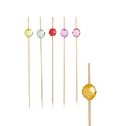 PAPSTAR Fingerfood-Picker 12 cm farbig sortiert Pearl aus Bambus mit bunten Perlen, 15 x 40 Stück für Buffet und Party