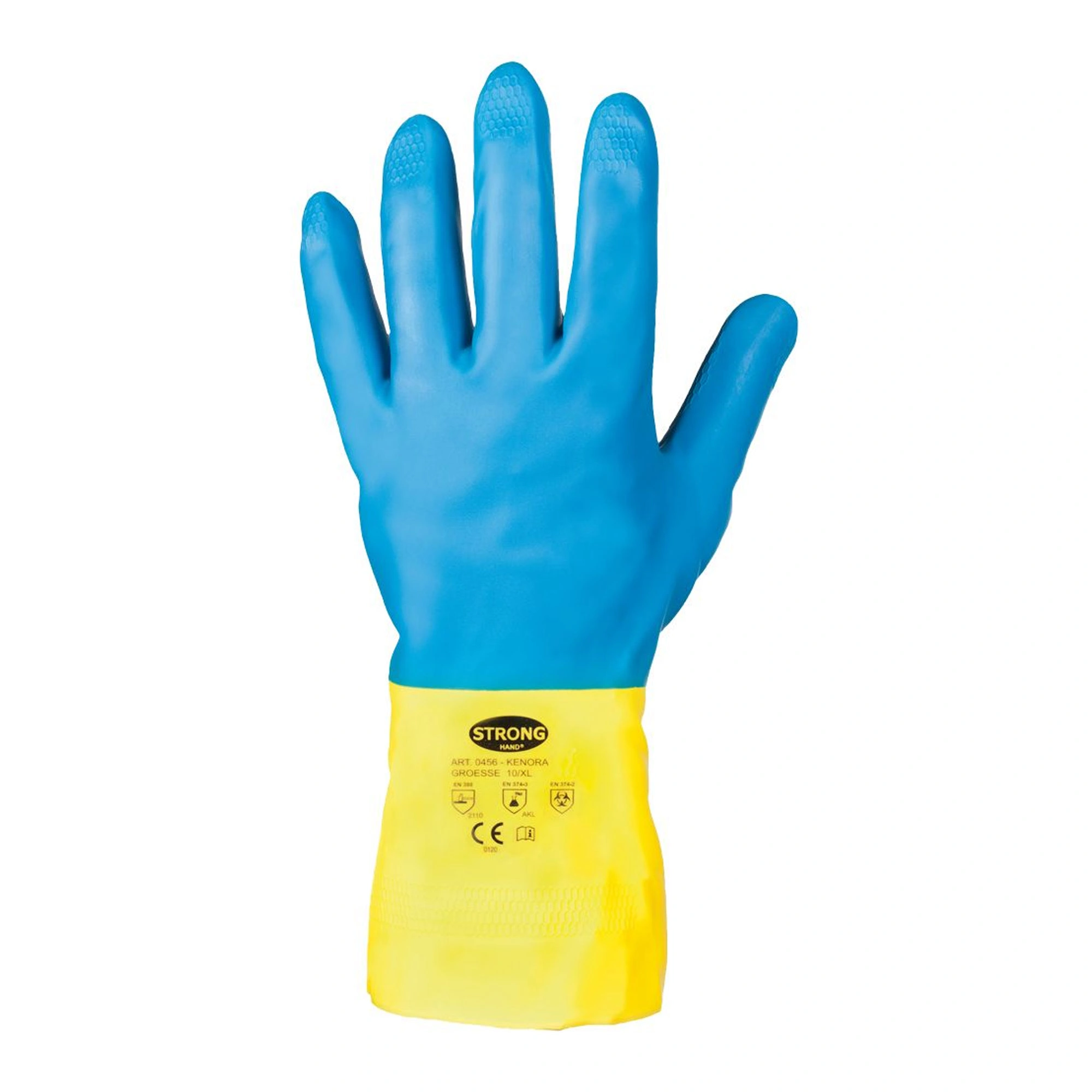 Stronghand Kenora 0456 Chemikalienschutzhandschuhe mit Latex-Beschichtung blau/gelb, VE 144 Paar