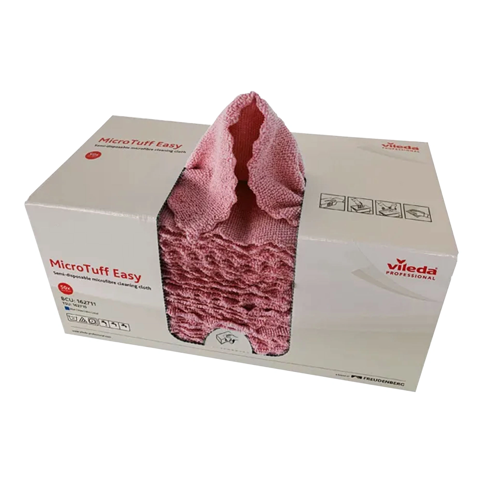 Vileda Microfasertuch MicroTuff Easy, 50 Stück, rosa Mikrofasertücher in praktischer Spenderbox für effiziente, wirtschaftliche Reinigung, Art.-Nr. 142771