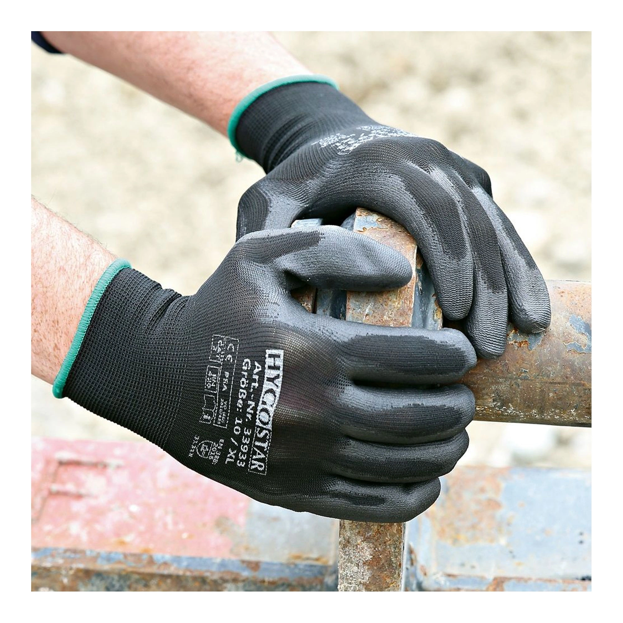 Hygostar Black Ace Arbeitshandschuhe mit Polyurethan-Beschichtung schwarz, VE 120 Paar