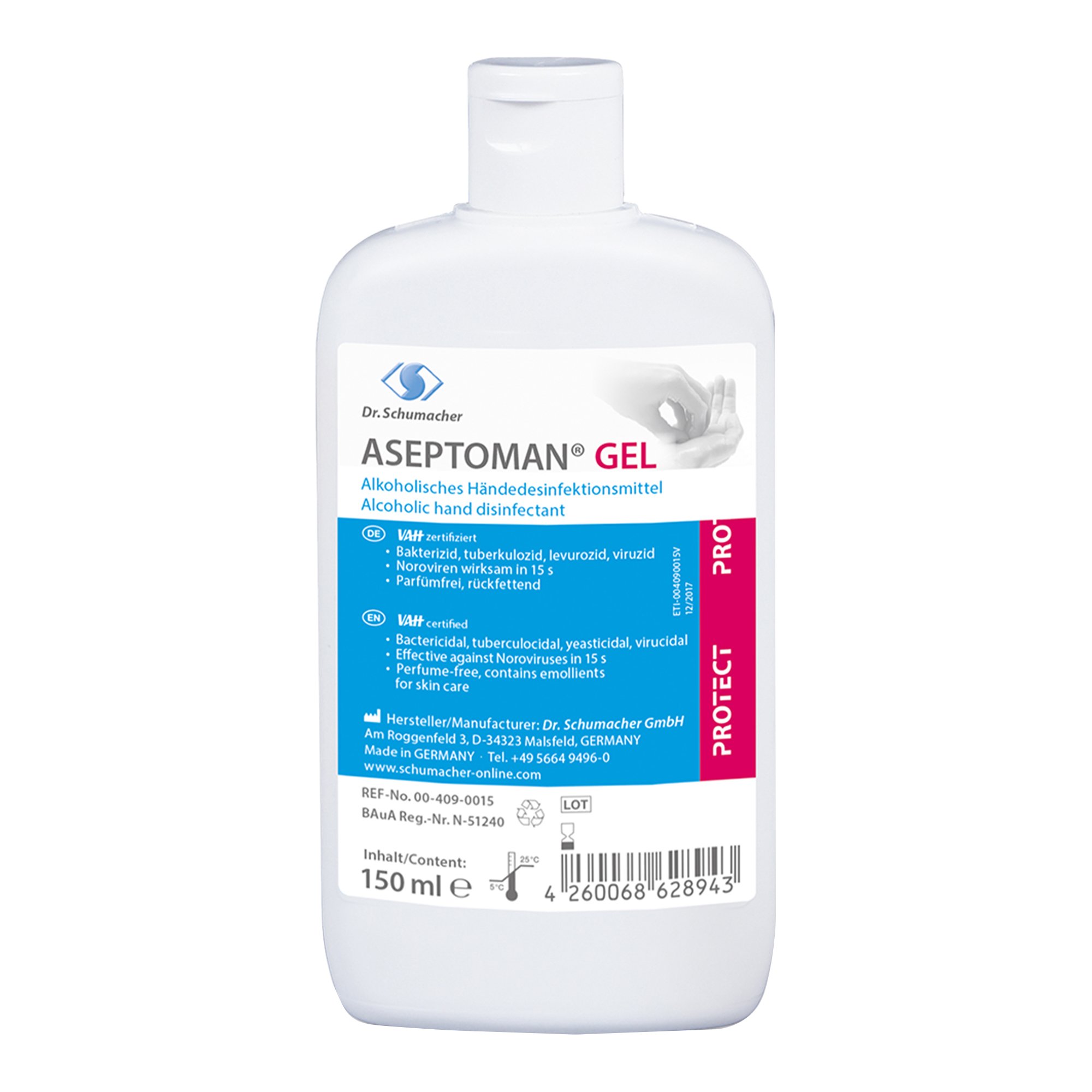 Dr. Schumacher Aseptoman Gel alkoholische Händedesinfektion 150 ml Kittelflasche 00-409-0015_1