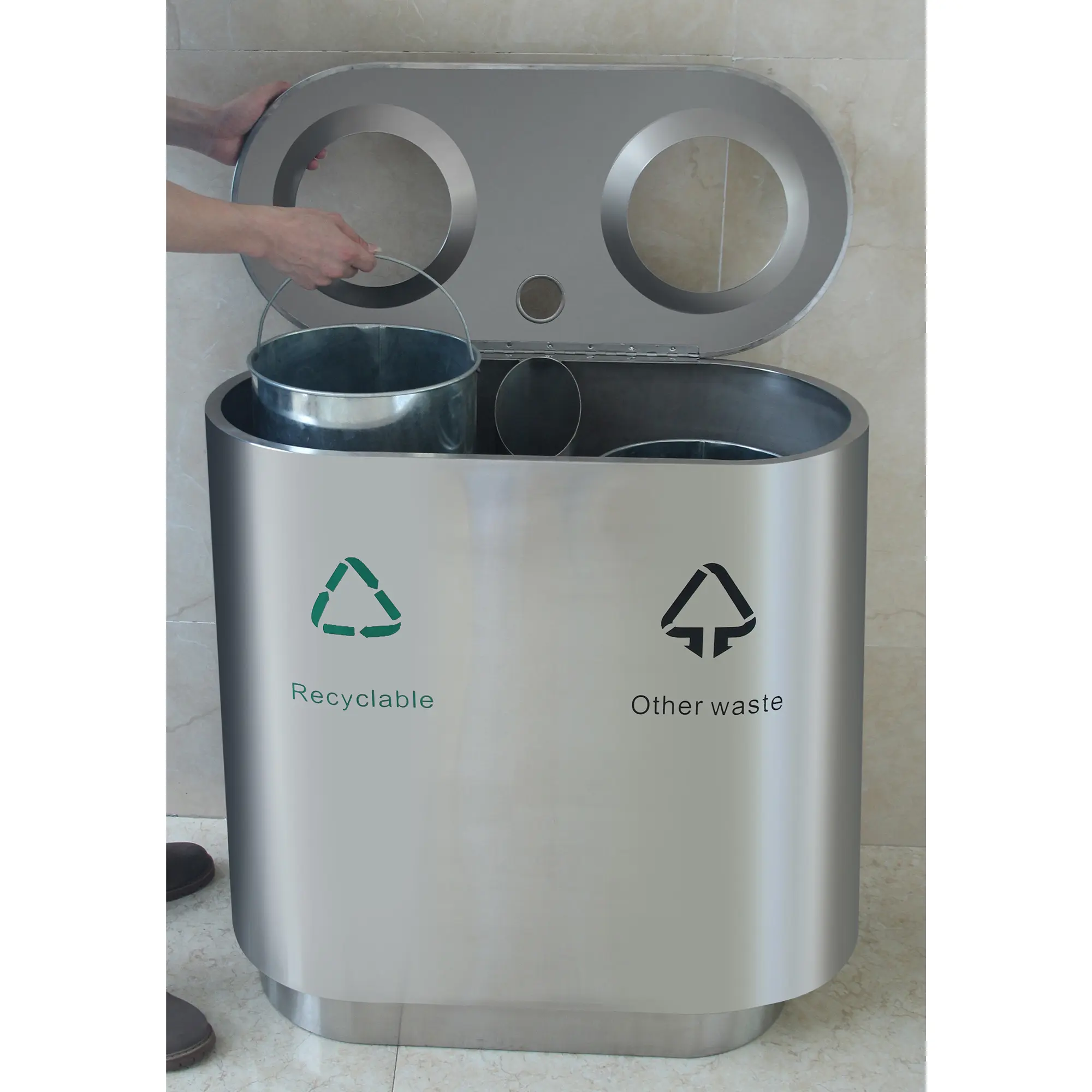 Vepa Bins Recycling Abfalleimer für den Innenbereich 2x41 Liter, Edelstahl-Mülltrennstation mit zwei Einwurföffnungen für Recycling und Restmüll, Anti-Fingerabdruck-Beschichtung