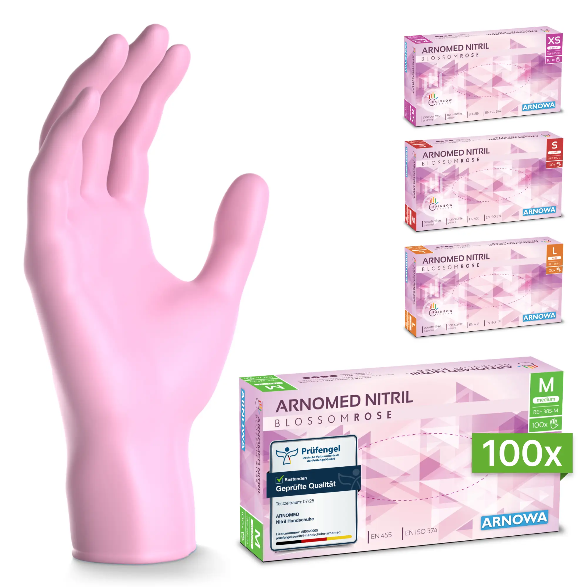 ARNOMED RAINBOW NITRIL BLOSSOM ROSE Nitrilhandschuhe rosa puderfrei, VE 100 Stück