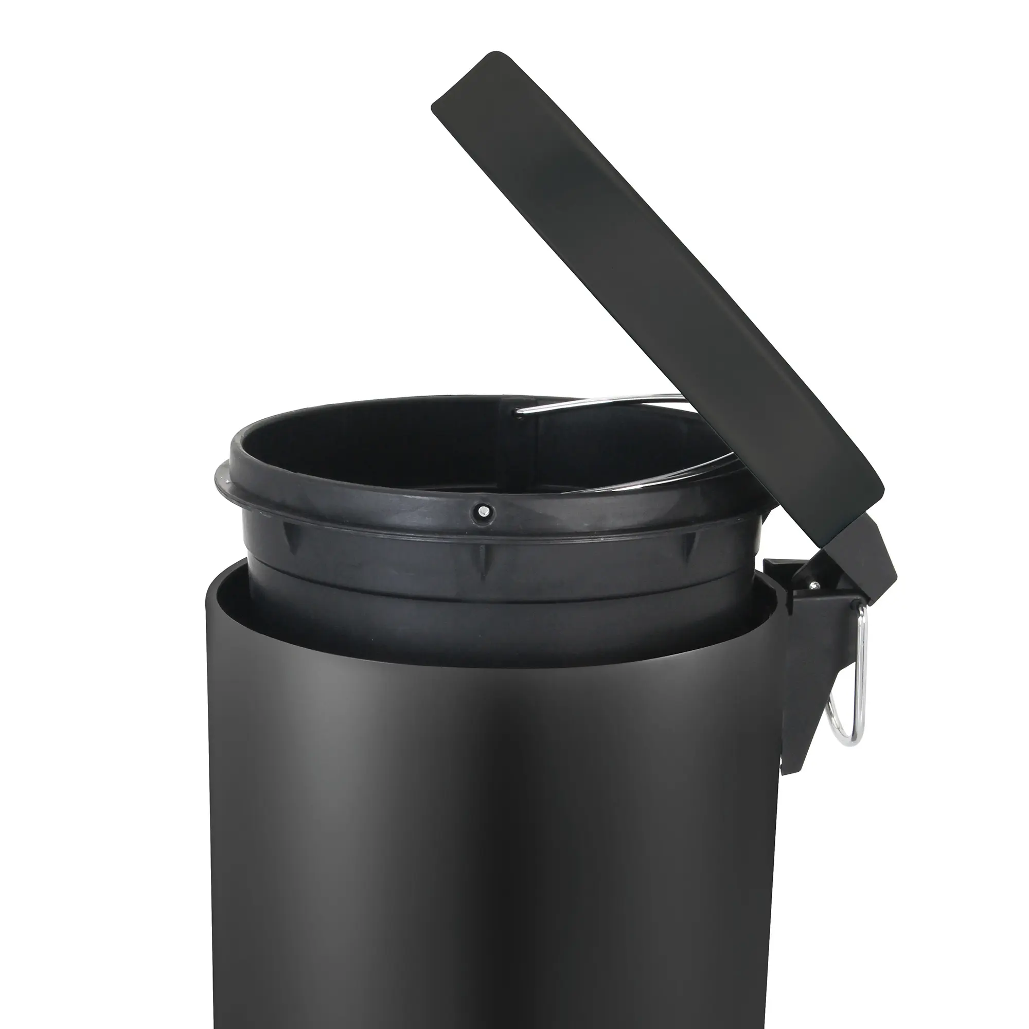 V-Part Tretabfalleimer 20 Liter in Schwarz mit geöffnetem Deckel und herausnehmbarem Kunststoff-Inneneimer von V-Part, Artikelnummer 7248