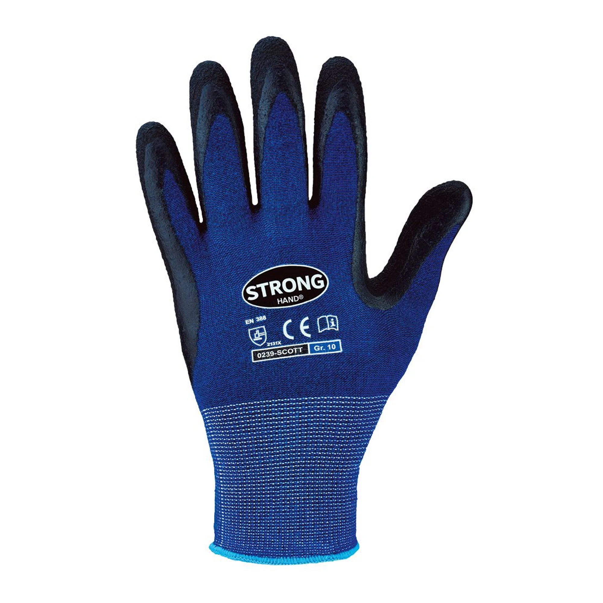 Stronghand Scott 0239 Feinstrickhandschuhe mit Latex-Beschichtung blau/schwarz, VE 120 Paar