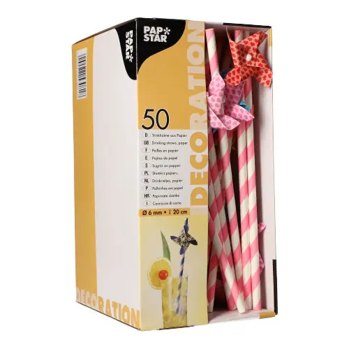 PAPSTAR Trinkhalme, Papier Ø 6 mm, 20 cm farbig sortiert "Windmill" in Spenderbox, bunte nachhaltige Papiertrinkhalme für Cocktails und Limonaden, Art.-Nr. 87781