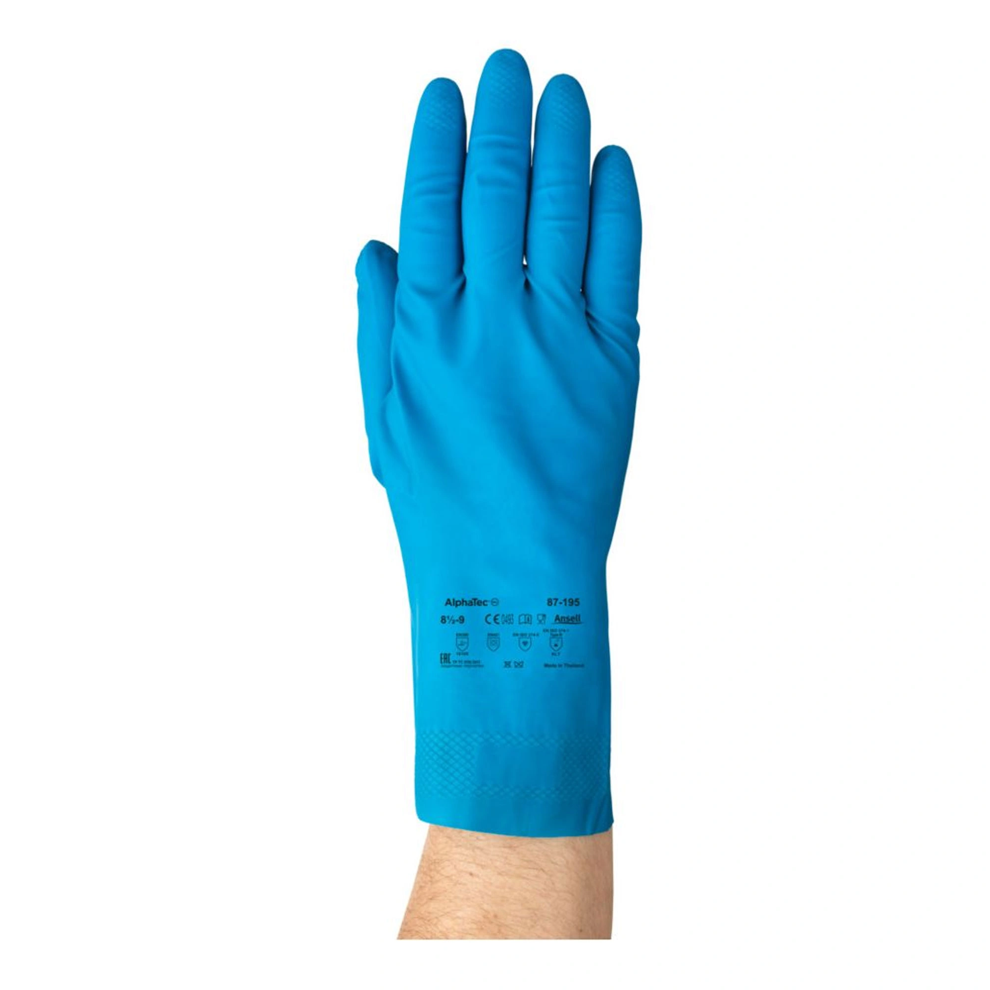 Ansell AlphaTec 87-195 Chemikalienschutzhandschuhe mit Latex-Beschichtung blau, VE 12 Paar