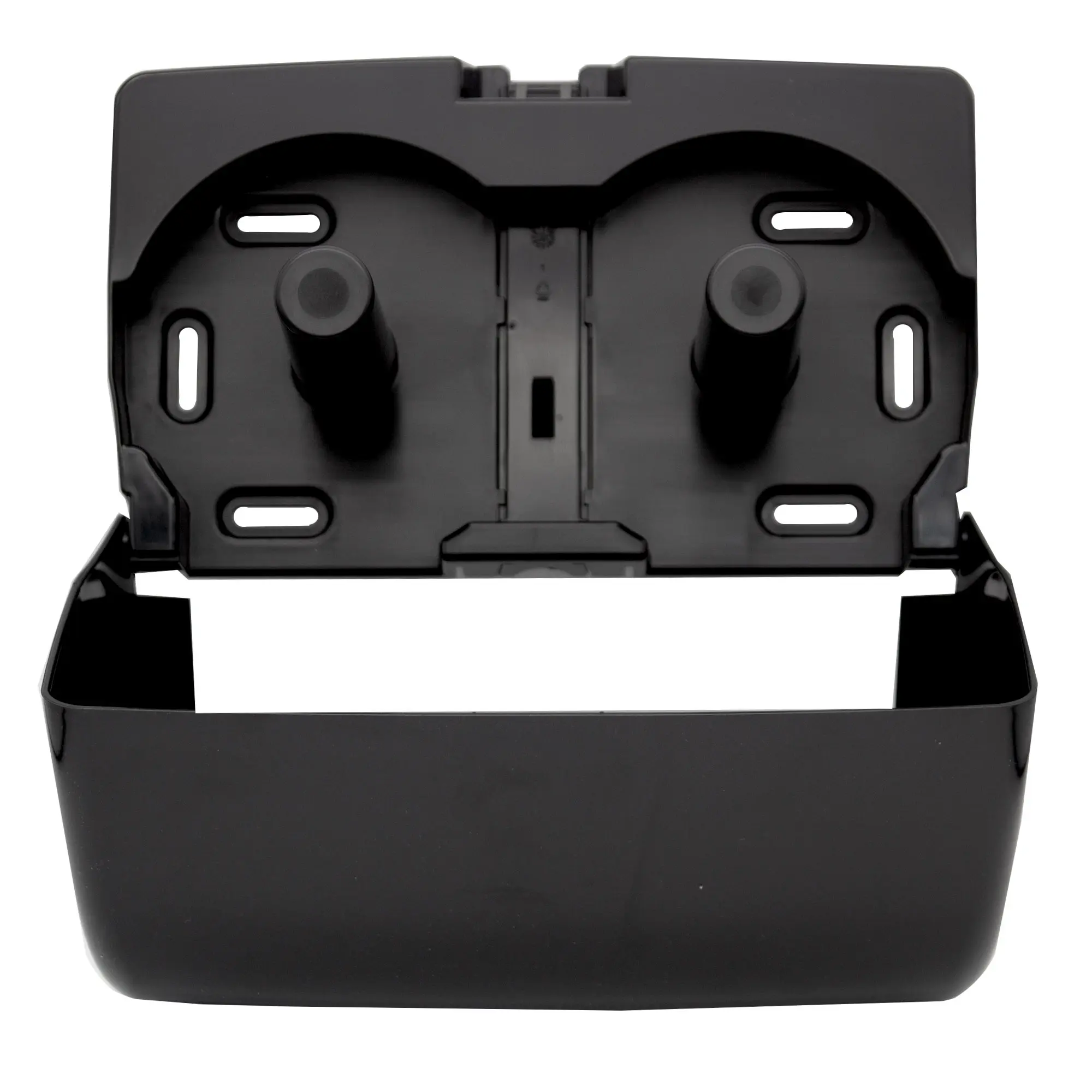 Kimberly-Clark Aquarius 6992, 7191 Toilettenpapierspender für 2 Kleinrollen, geöffnetes schwarzes Gehäuse mit zwei Rollenkernen und Sichtfenster, Artikel 6992 7191