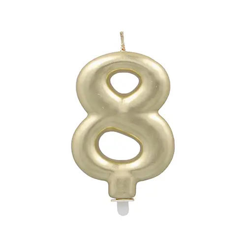 PAPSTAR Zahlenkerze mit Halter 7 cm gold "8", raucharme Paraffinkerze für Torten, Geburtstage und Jubiläen, Artikel 37168