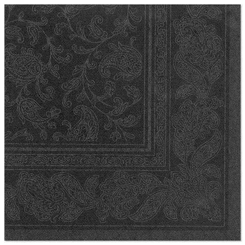 PAPSTAR Servietten "ROYAL Collection" 1/4-Falz 40 cm x 40 cm schwarz "Ornaments" mit edlem Ornamentmuster, hochwertige stoffähnliche Premium-Servietten für festliche Tischdekoration