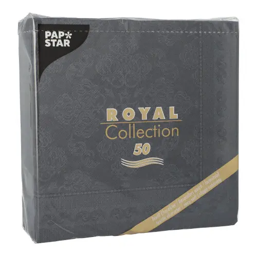 PAPSTAR Servietten ROYAL Collection schwarz Arabesque 40 x 40 cm, 1/4-Falz aus Tissue in Stoffoptik, weiche, formstabile Premium-Servietten, industriell kompostierbar und FSC-zertifiziert