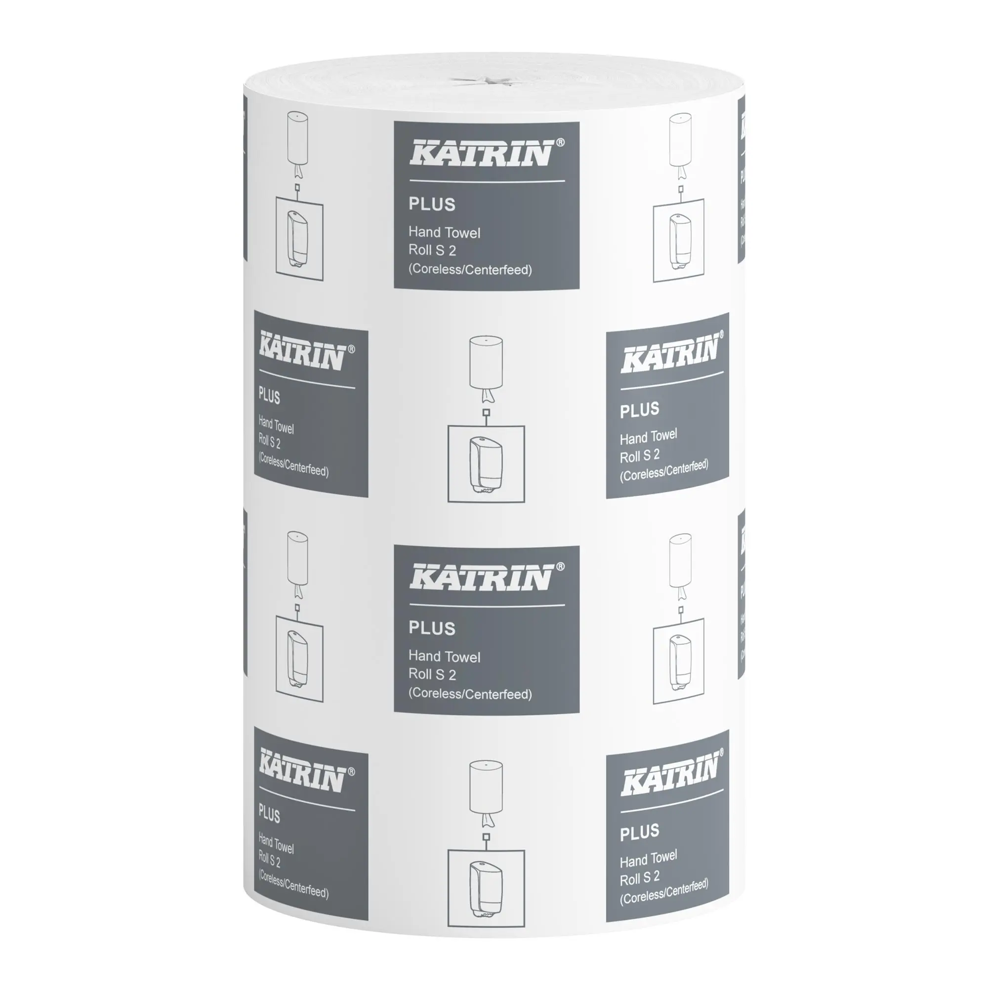 Katrin 97494 Plus Centerfeed S Handtuch-Mehrzweckrolle, 2-lagig, 60 m Innenabrollung für Händetrocknung und Wischaufgaben im Vorratspack, Art.-Nr. 97494
