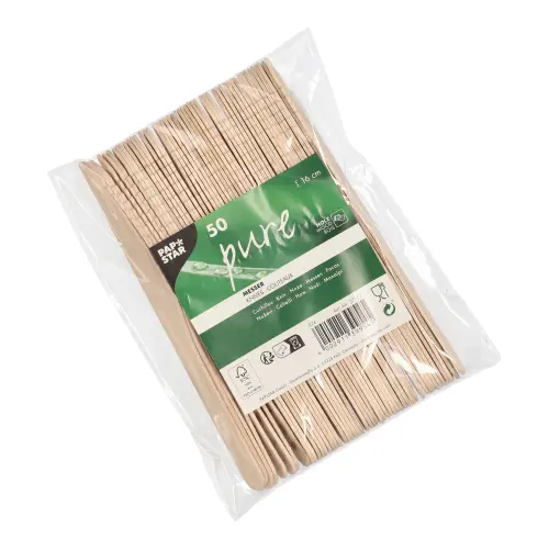 PAPSTAR Messer Holz "pure" 16 cm aus FSC-zertifiziertem Birkenholz, umweltfreundliche Einwegmesser im 50er-Pack, Artikelnummer 37177