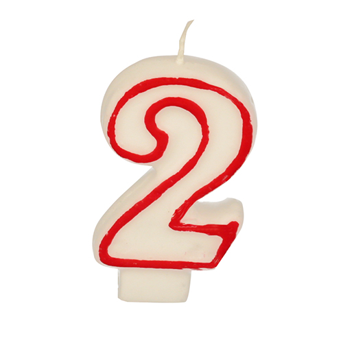 PAPSTAR Zahlenkerze 7,3 cm weiß "2" mit rotem Rand