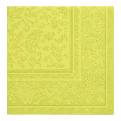 PAPSTAR Servietten "ROYAL Collection" 1/4-Falz 40 x 40 cm limonengrün Ornaments, stoffähnliches Premium-Tissue mit Pflanzenranken-Muster, FSC zertifiziert, 5 x 50 Stück, Art.-Nr. 37021