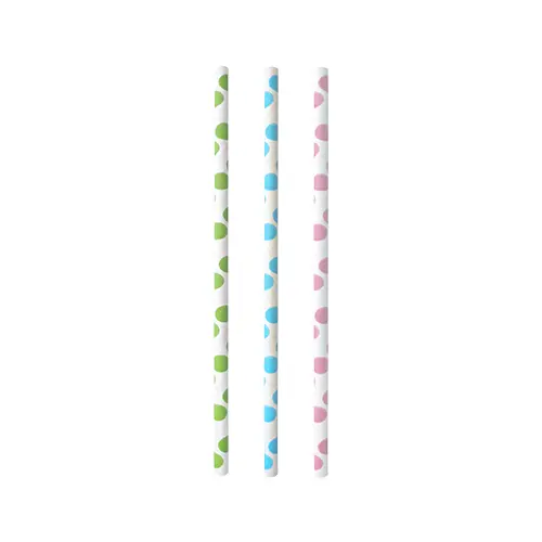 PAPSTAR Trinkhalme, Papier Ø 6 mm, 20 cm farbig sortiert "Dots" in Grün, Blau und Rosa aus nachwachsenden Rohstoffen für Cocktails und Getränke, Art.-Nr. 85227